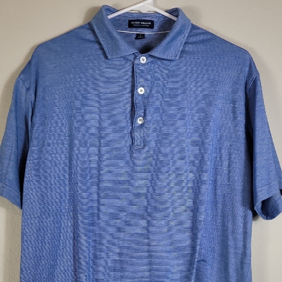 Peter Millar Mens Short Sleeve Polo Shirt Size L Blue Collar Golf Lightweight - Picture 2 of 11